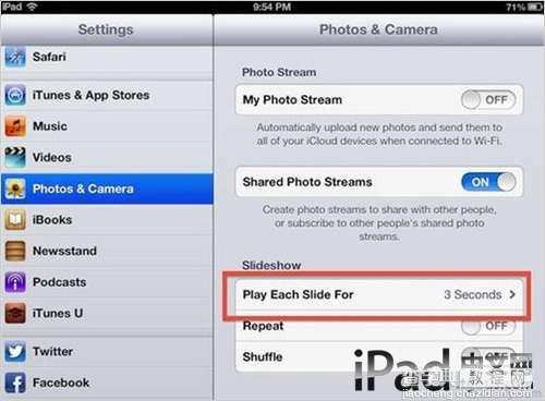 iPad mini照片幻灯片播放速度为三秒钟有些快如何调整慢些2