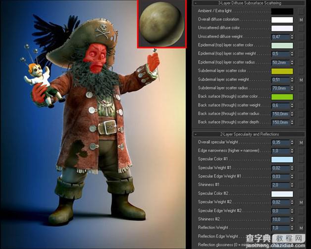 3DSMAX材质贴图教程：制作逼真的卡通船长4
