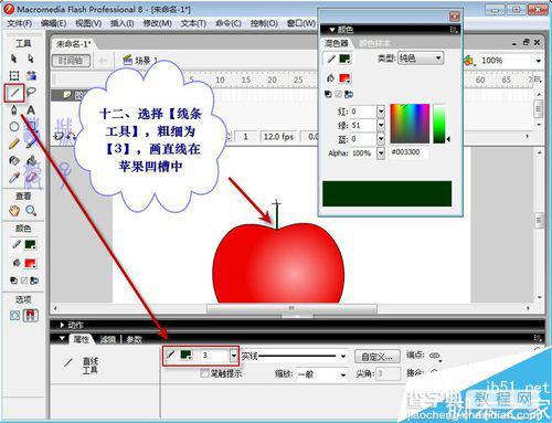 在Flash中利用两个辅助键绘制苹果13