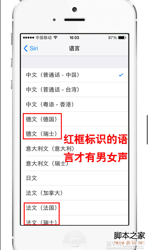 苹果iOS7新增的Siri男女声切换的方法及支持的语言5