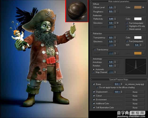 3DSMAX材质贴图教程：制作逼真的卡通船长10