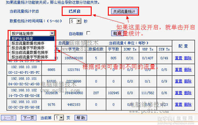 无线路由器中如何查看局域网内所有电脑网络流量2