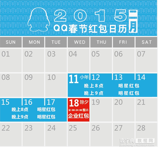 手机qq春节红包什么时候发 2015QQ春节红包日历表欣赏2