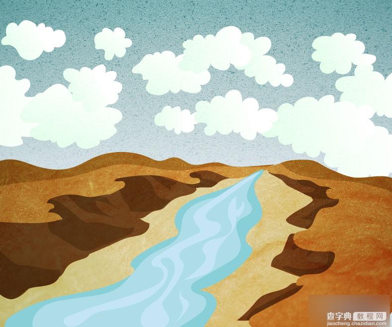 AI运用纹理绘制复古的山谷小溪风景插画15