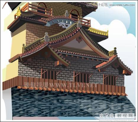 CorelDRAW实例教程：绘制中国古典建筑城楼场景画面15