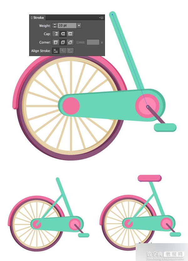 在AI中画一个可爱的平面儿童彩色自行车12