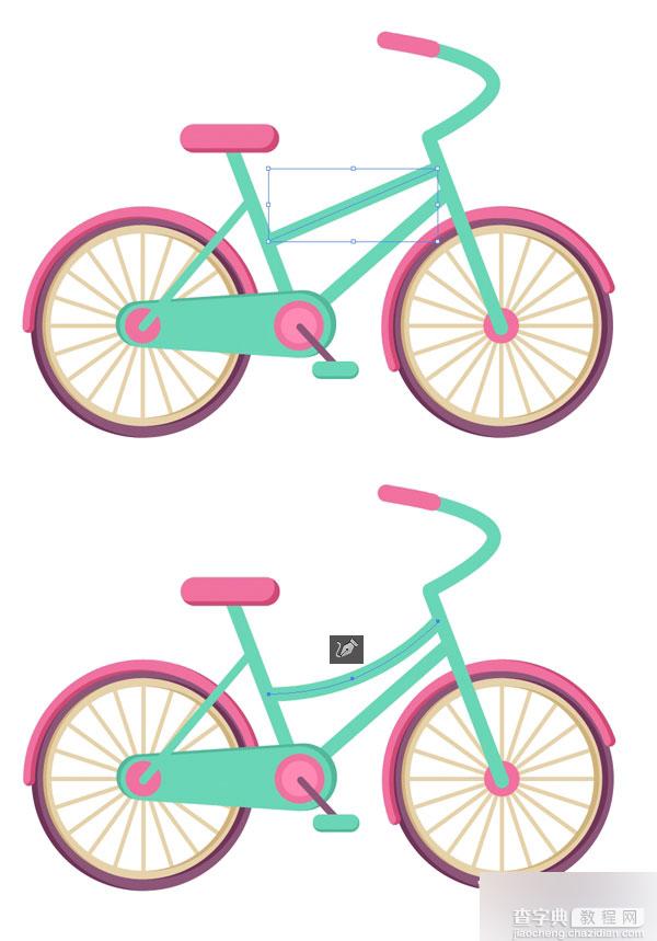 在AI中画一个可爱的平面儿童彩色自行车15