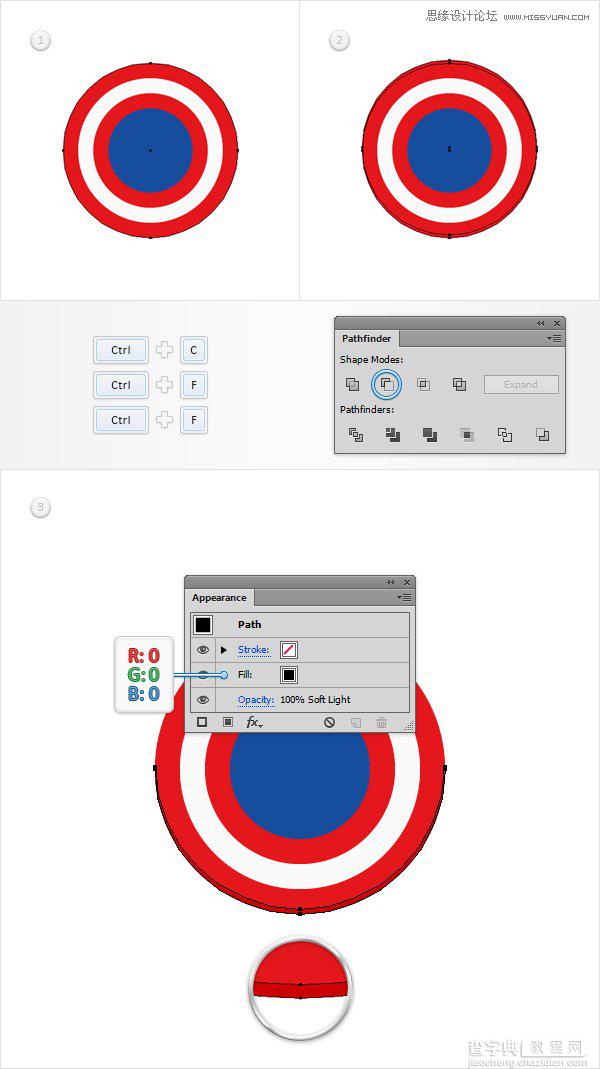 Illustrator绘制立体逼真的美国队长盾牌图标6