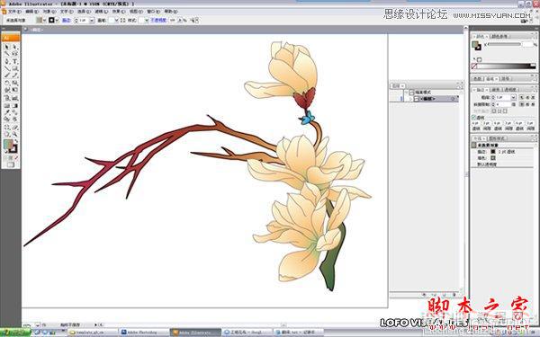 Illustrator绘制矢量风格的中国花鸟画7