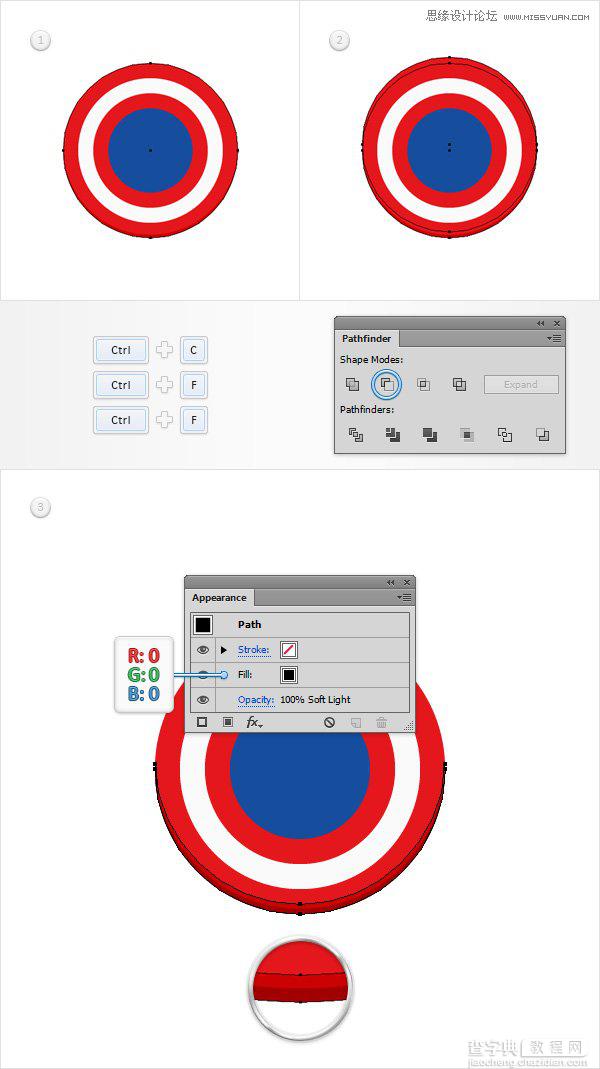 Illustrator绘制立体逼真的美国队长盾牌图标7