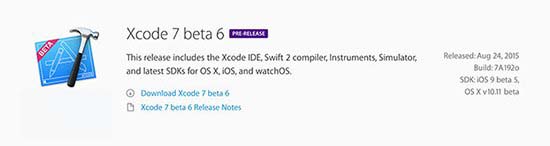 苹果官方发布Xcode7开发者测试Beta6版下载1