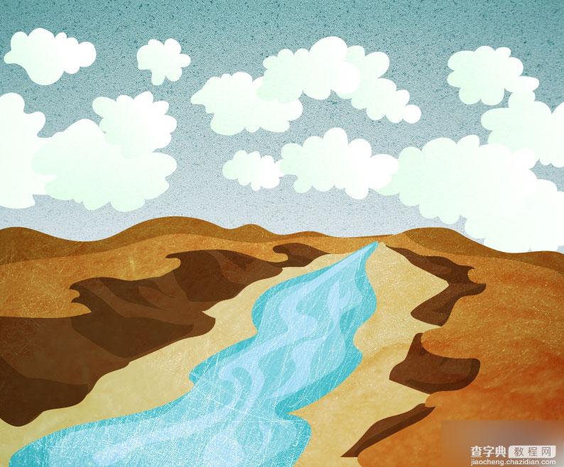 AI运用纹理绘制复古的山谷小溪风景插画16