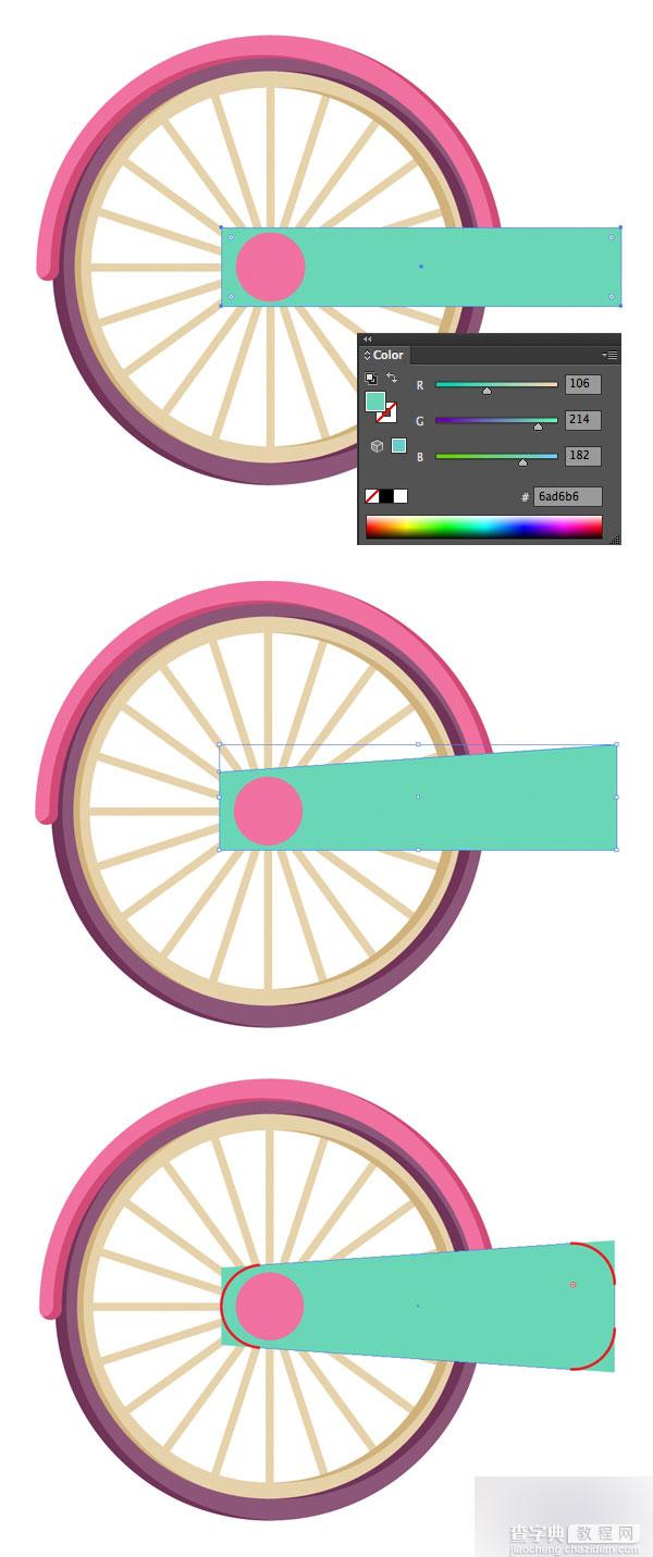 在AI中画一个可爱的平面儿童彩色自行车9