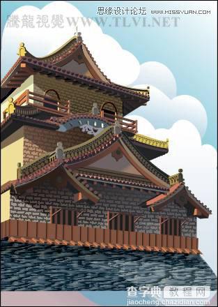 CorelDRAW实例教程：绘制中国古典建筑城楼场景画面16