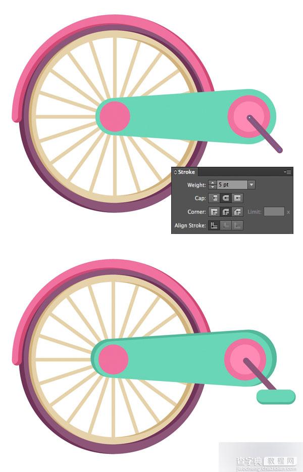 在AI中画一个可爱的平面儿童彩色自行车11