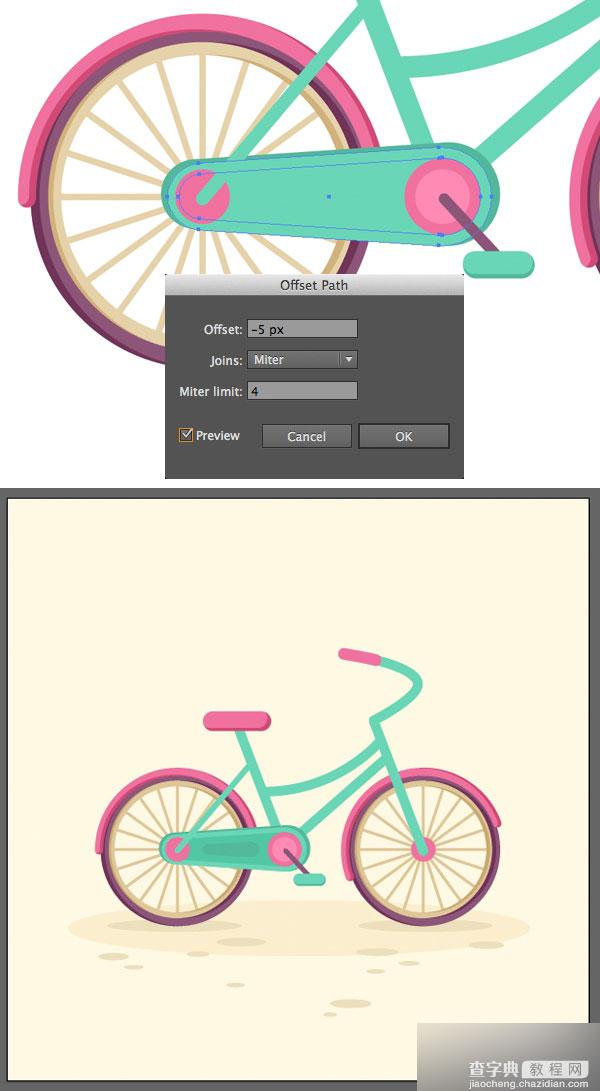 在AI中画一个可爱的平面儿童彩色自行车16
