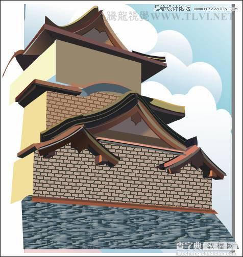 CorelDRAW实例教程：绘制中国古典建筑城楼场景画面12