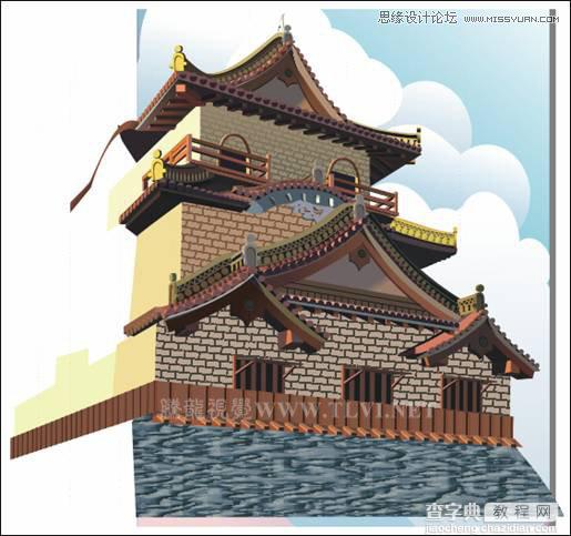 CorelDRAW实例教程：绘制中国古典建筑城楼场景画面13