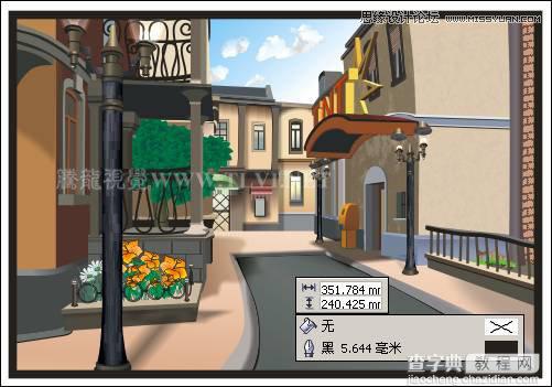 CorelDRAW绘制欧洲古典建筑风格的街道场景画面23