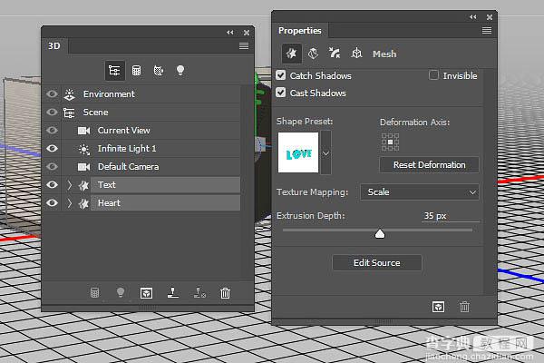 PS利用3D工具制作细腻的浮雕花纹立体字教程14