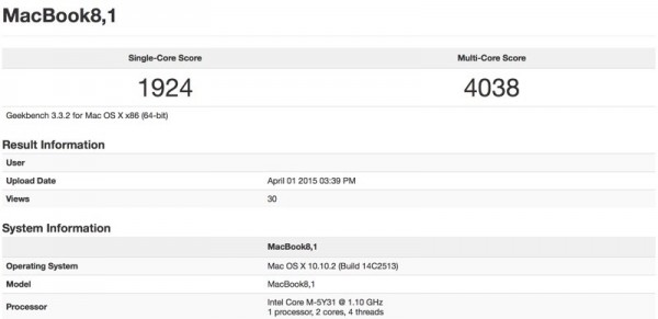 Macbook跑分曝光：性能比2011款Macbook Air还差1