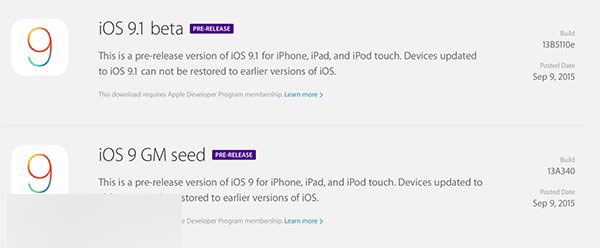 苹果iOS9.1 Beta1官方固件下载大全(百度网盘补全中)1