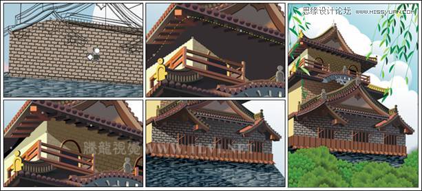 CorelDRAW实例教程：绘制中国古典建筑城楼场景画面2
