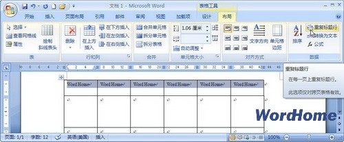 在Word 2007中如何设置标题行重复显示3