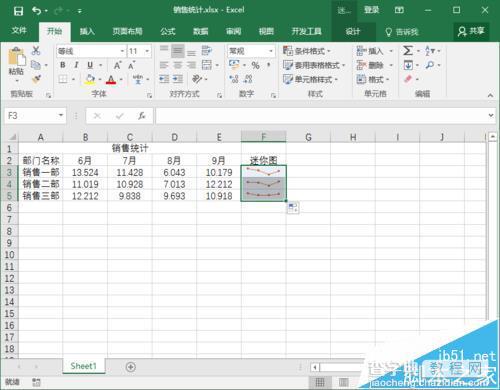 Excel2016表格中的数据怎么添加迷你图?1