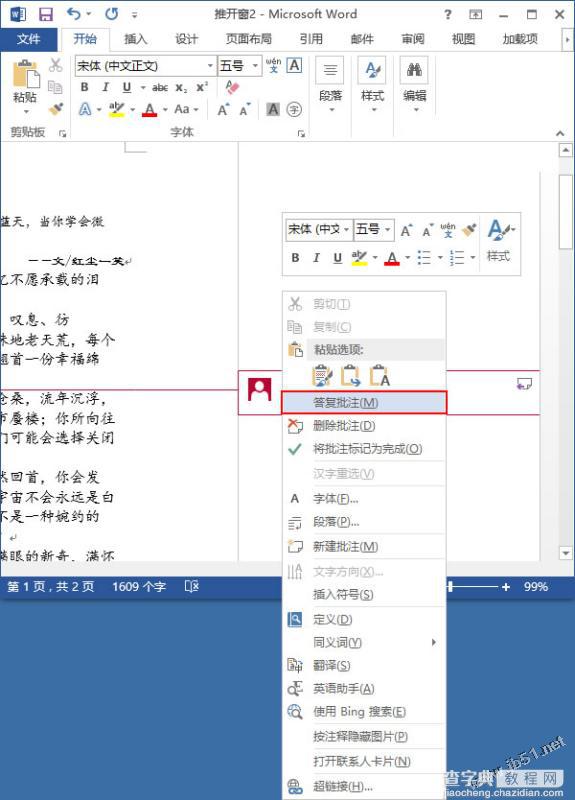 word2013答复批注3