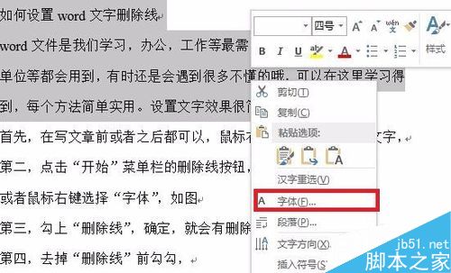 word文档中的文字删除线怎么设置?4