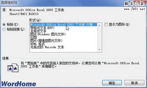 如何在Word2007中选择性粘贴嵌入数据对象2