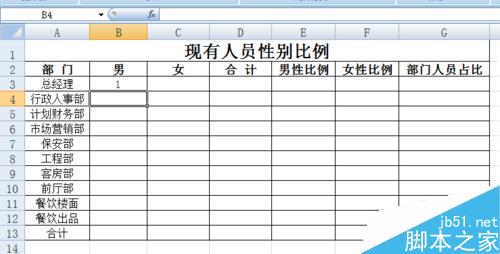 EXCEL员工花名册实时自动生成各部门性别比例方法介绍5