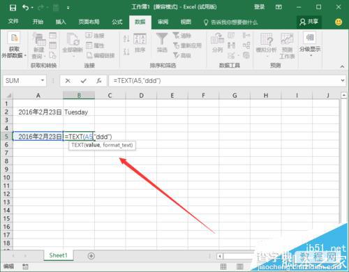Excel20106表格中怎么显示星期几? Excel20106中TEXT函数的使用方法7