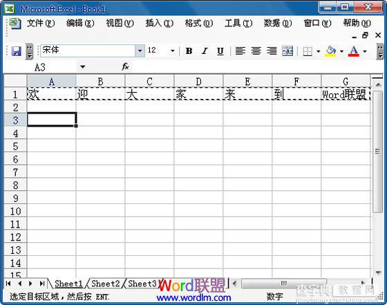 如何在Excel2003中将行中的数据复制到列中2