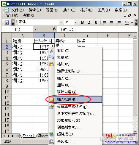 如何在Excel2003中添加单元格简介说明文字1