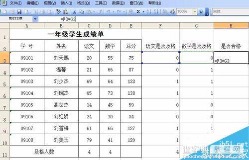 excel函数计算及格人数和合格人数3