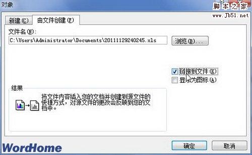 在Word2007中插入链接到文件的对象的图文介绍2