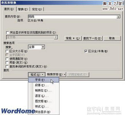 如何在Word2003文档中查找带有格式的文本3