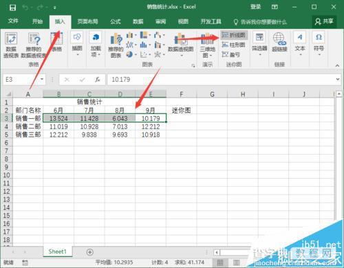 Excel2016表格中的数据怎么添加迷你图?3