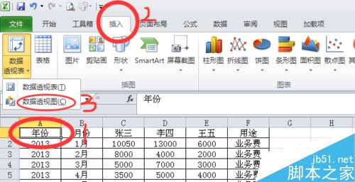 在EXCEL表格中创建数据透视图2