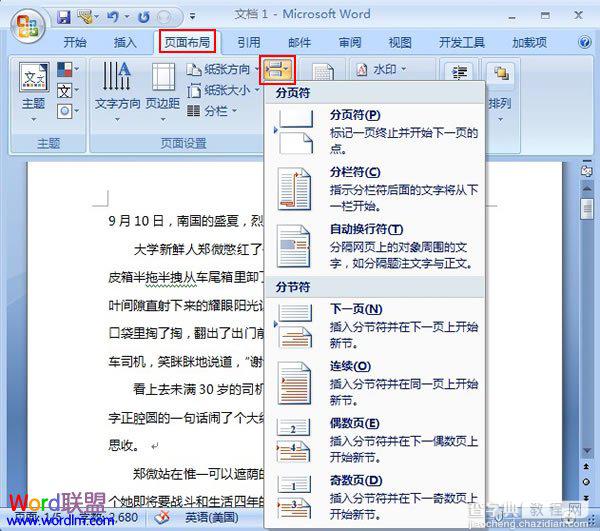 Word2007中如何插入与显示分隔符1