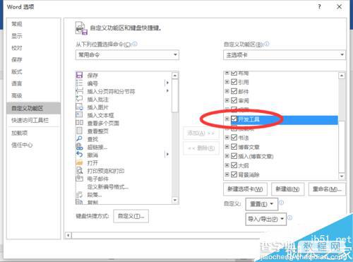 Word2016怎么把开发工具选项卡添加到到界面上并显示出来?1