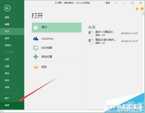 Excel2016怎么设置直接开一个空白工作簿?4