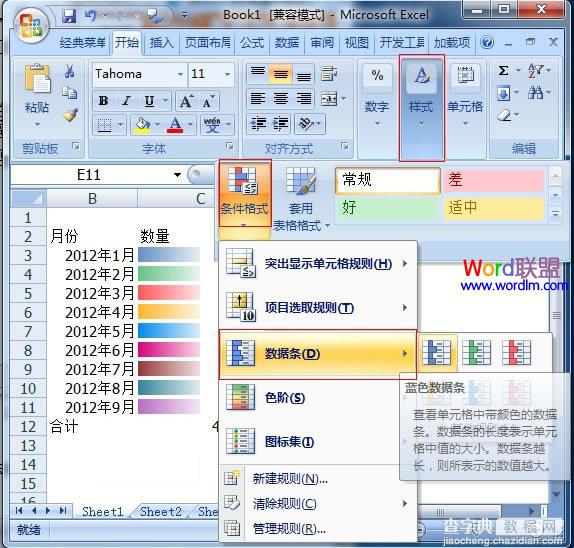 教你在Excel2007中制作出多彩的单元格数据1