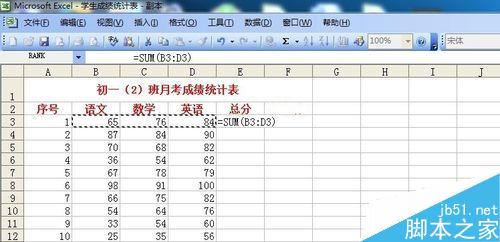 Excel2003中的数据如何求和?如何用RANK排名次？2