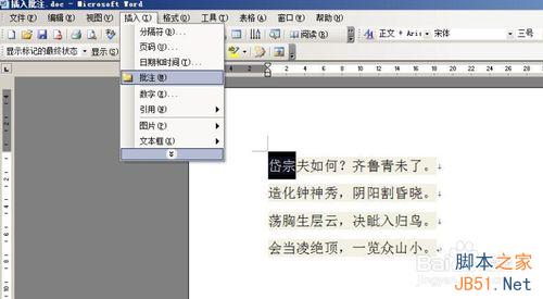 word2003如何在文档中插入批注?4