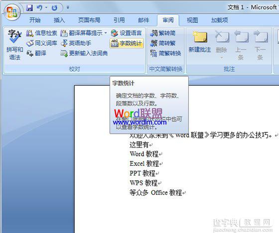 如何利用Word2007字数统计功能统计文档中所有字符信息1