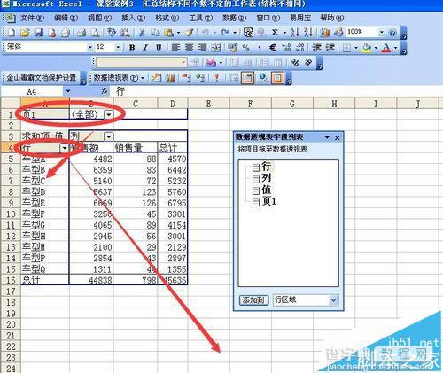 excel表格中多重合并计算数据区域透视表汇总实例7