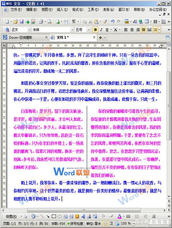 WPS文字教你实现文章中局部式的分栏3